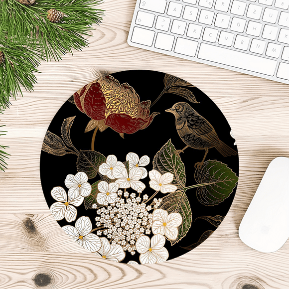 Elegant Watercolor Floral Mouse Pad - Blossom Your Desk with Nature's Art, Stitched Edges Non-Slip Rubber Base Mouse Pads for Computers Laptop