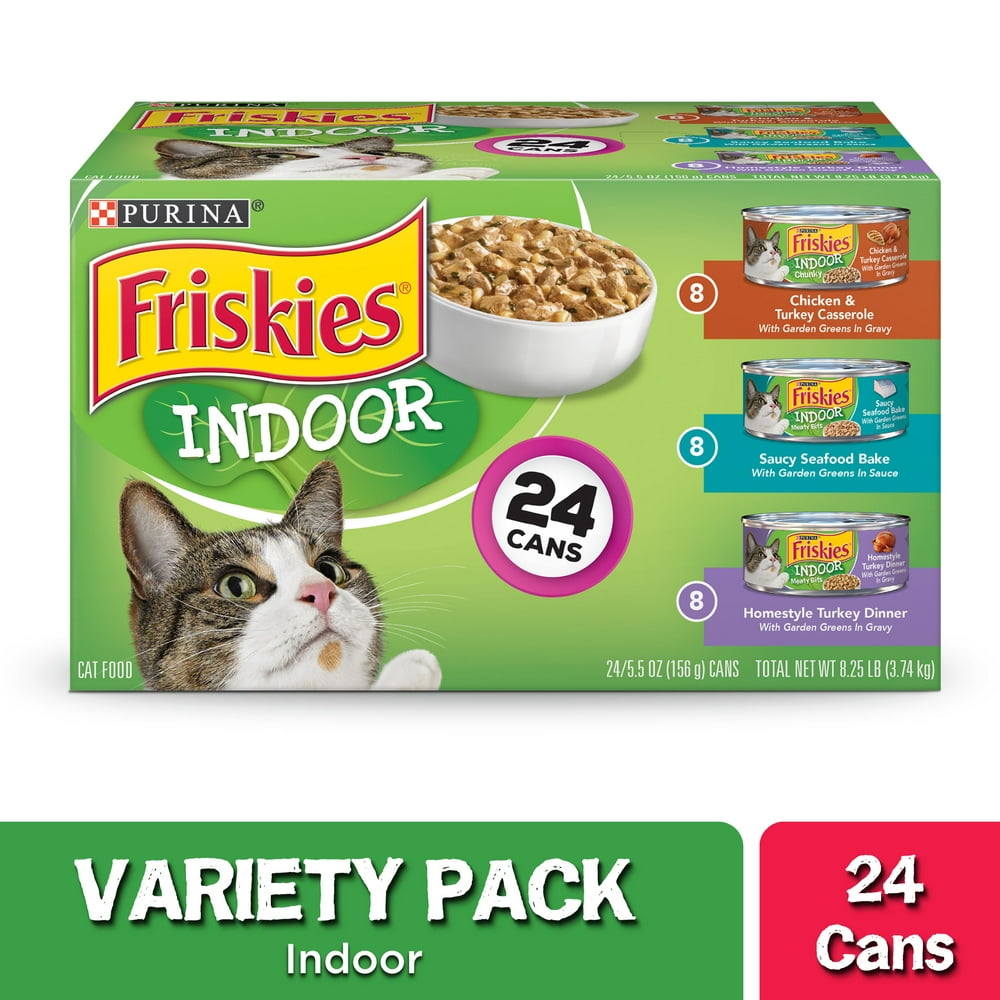 (24 Pack) Friskies Indoor Wet Cat Food Variety Pack, Indoor, 5.5 oz