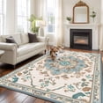 thumbnail image 3 of Bohemia Pattern Washable Area Rug 6 x 9 ft Blue Retro Boho Ethnic Farmhouse Flower , Soft Non Slip Rugs Stain Repellent Indoor Felt Carpet for Living Dining Room Bedroom Home Office, 3 of 9