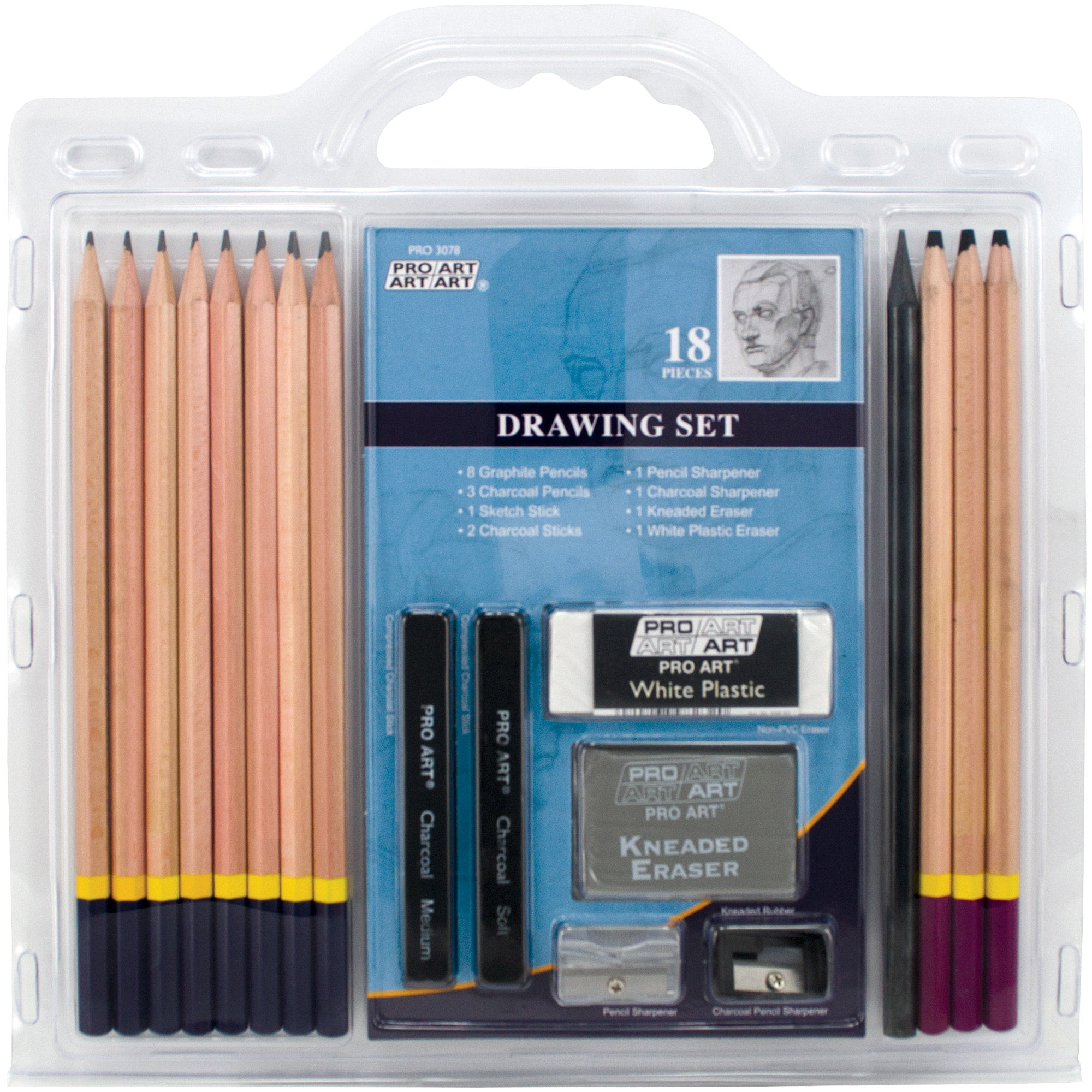 Sketching Pencils Premier Graphite Pencils with Erasers & Sharpeners 1 Set 18 Piece Drawing Pencil Set 