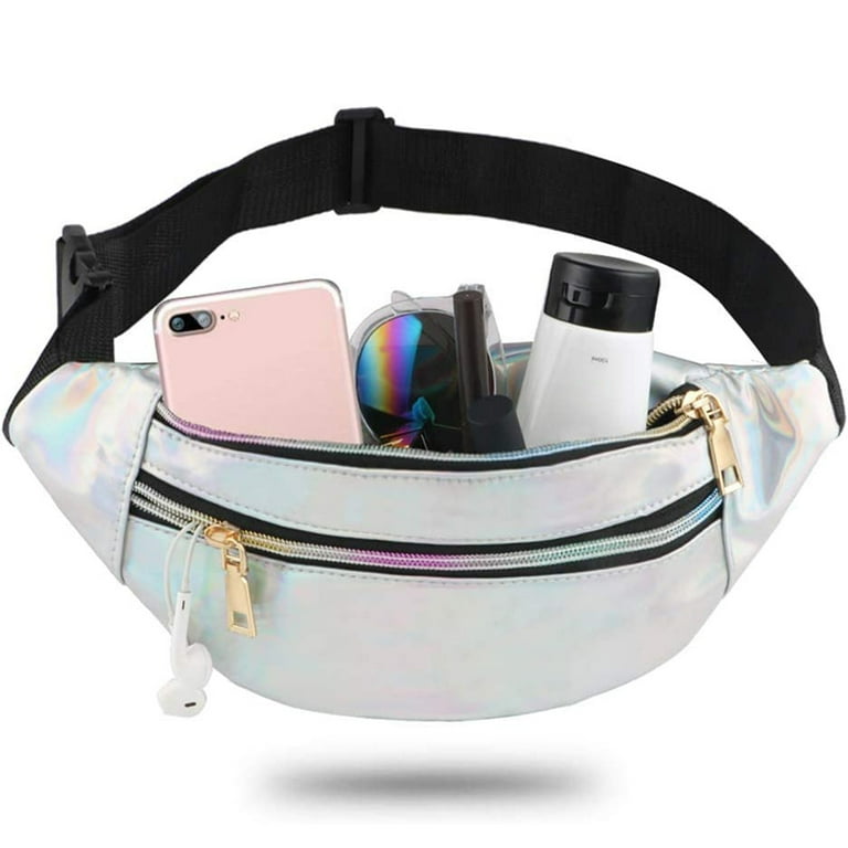 Fuleadture-Bum Bag Women's Modern Belt Bag Girls Teenager Bag Waterproof  Belt Bag Chic Holographic Youth Sports Travel Bag for Festival(Blue)