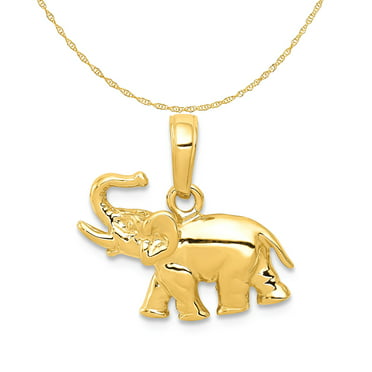 Carat in Karats 14K Yellow Gold 3-D Elephant Profile With Tusk Pendant  Charm (25.22mm x 23.87mm) With 14K Yellow Gold Lightweight Rope Chain  Necklace 
