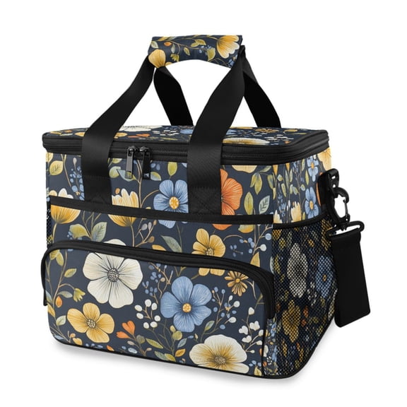FORMRS Insulated Cooler Bag 24 Cans Capacity Soft Leakproof Lunch Box with Side Pockets, Navy Floral Pattern