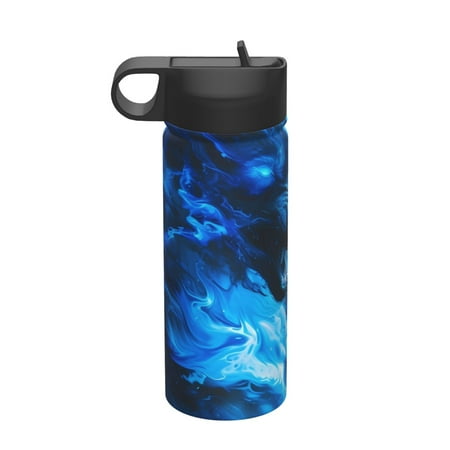 

Adobk Blue Fire Cool Wolf Print Water Bottle 18oz Sports Insulated Kettle for Cycling Gym Basketball Outdoor Suitable as a Present