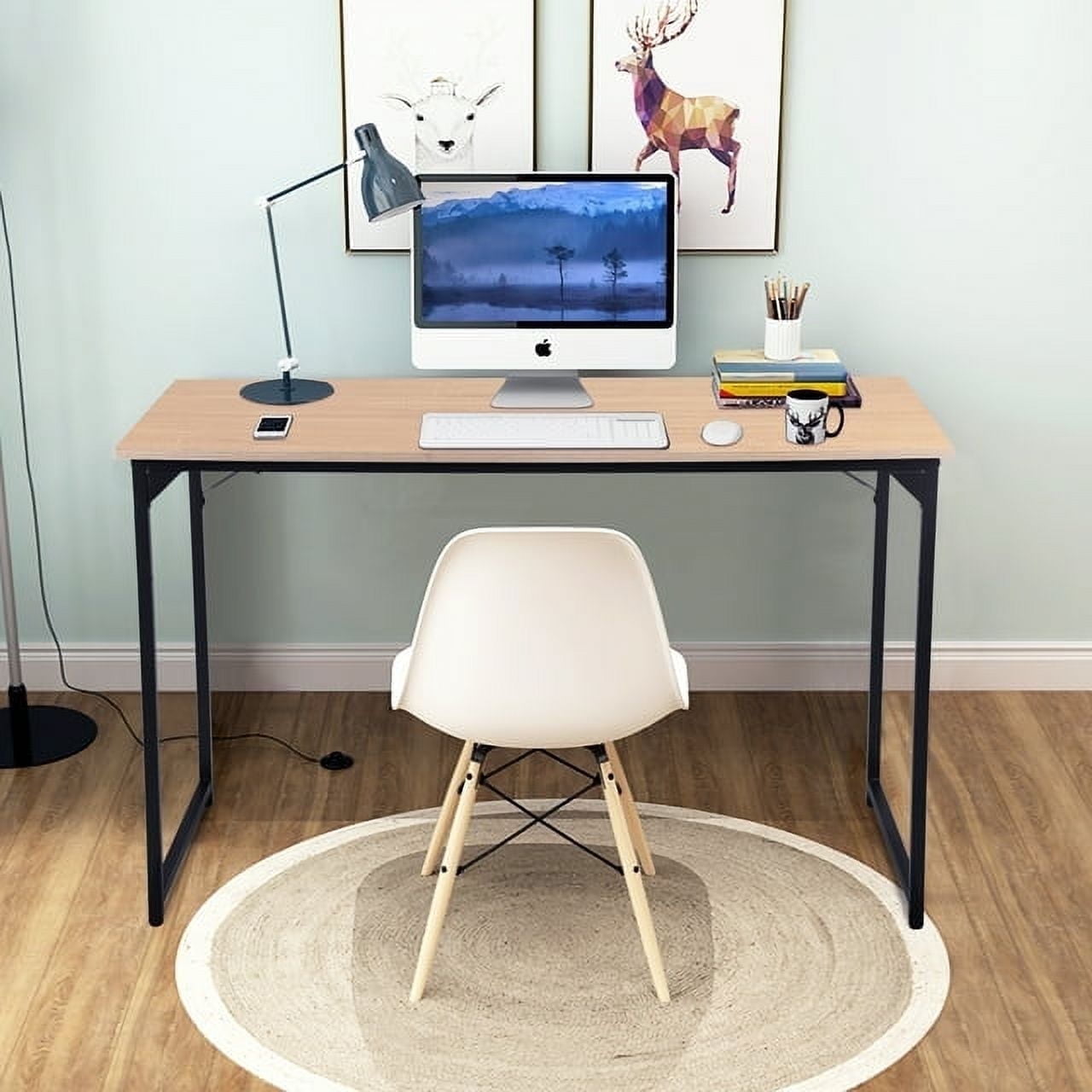 BestOffice 47.2 inches Computer Desk,Modern Simple Style PC Desk with Metal Frame，Nature