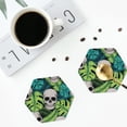 thumbnail image 5 of Disketp Skull And Palm Leaves Funny Coasters,6 Pcs Leather Coasters With Holder, Perfect Housewarming Hostess Gifts,Protect Furniture From Water Marks Scratch And Damage, 5 of 9