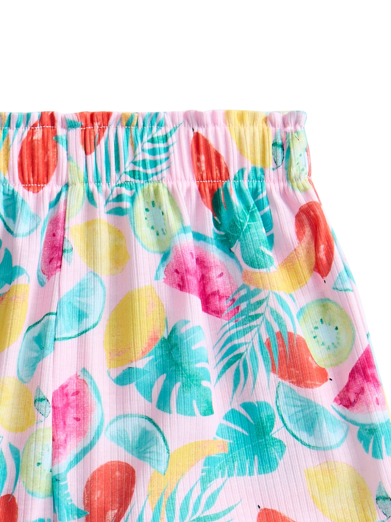Wonder Nation Toddler Girl's Ribbed Print Tee and Shorts, 2-Piece Pajama Set, Sizes 12M-5T