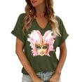 thumbnail image 2 of Sexlip Womens Short Sleeve Top V Neck Mask Print Loose Sleeve Design Soft Fabric for Casual Outings Green L, 2 of 7