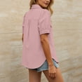 thumbnail image 6 of Tqcoqu Shirts for Women Puff Sleeve Button Down Summer Casual Fit Blouses Collared Work Tops,Pink,Women's S-XXL, 6 of 9