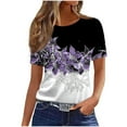 thumbnail image 2 of Yotami Women's Plus Size Casual Top Floral Print Summer Tops for Weekend Short Sleeve Round Neck Comfortable T-Shirt Purple XL, 2 of 4