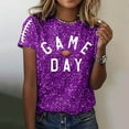 thumbnail image 2 of Fshinging Football Shirts for Women Short Sleeve Tops Summer Sequin Football Graphic T Shirts y2k Glitter Crew Neck Ladies Pullover Tees, 2 of 5