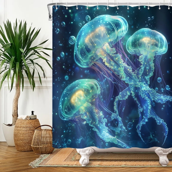 Jellfish Shower Curtain Blacklight Ocean Coastal Bathroom Curtain Decor 72x72 in