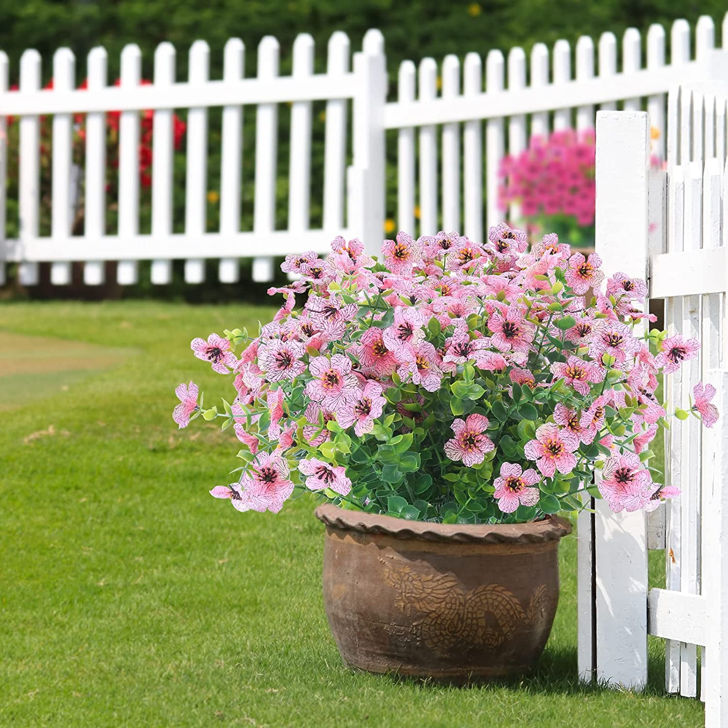 MAMOWEAR Artificial Flowers for Outdoors UV Resistant violets Fake Flowers No Fade Faux Plants Garden Porch Window Box Decorating