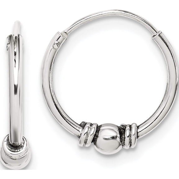 Sterling Silver Antiqued Beaded Endless Hoop Earrings (13.92 X 13.71) Made In India qe14200