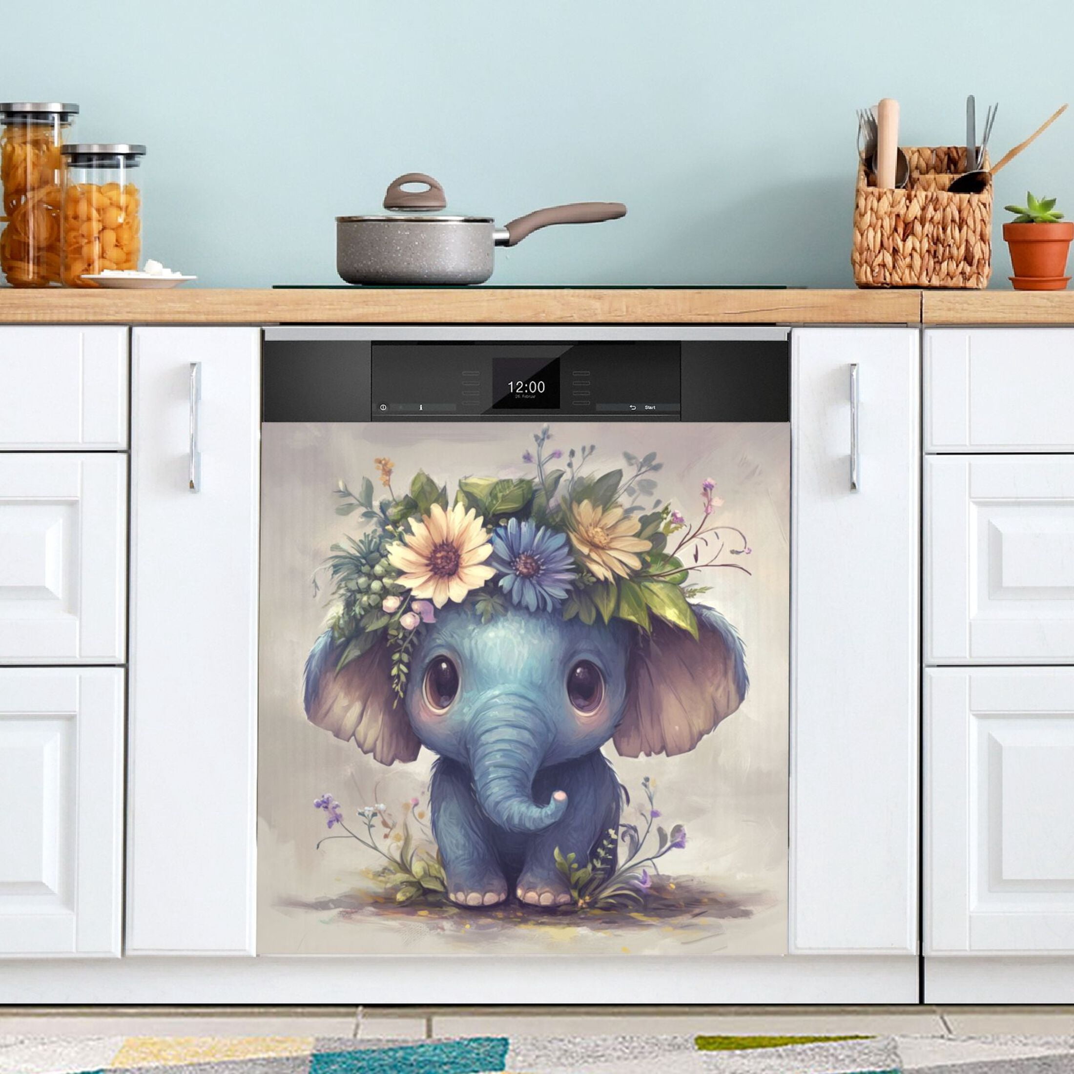 Dishwasher Magnetic Sticker 23x26 Inch Refrigerator Magnetic Sticker Washing Machine Magnetic Sticker Kitchen Panel Magnetic Sticker Home Decor Adorable Elephant