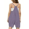 thumbnail image 3 of HAiming Girls Summer Jumpsuit Striped Printing Spaghetti Strap Sleeveless Loose Romper Short Pants with Pocket, 3 of 6