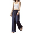 thumbnail image 3 of Women'S Elastic Waist Drawstring Polka Dot Print Casual Wide Leg Long Pants Navy Blue XXL, 3 of 8
