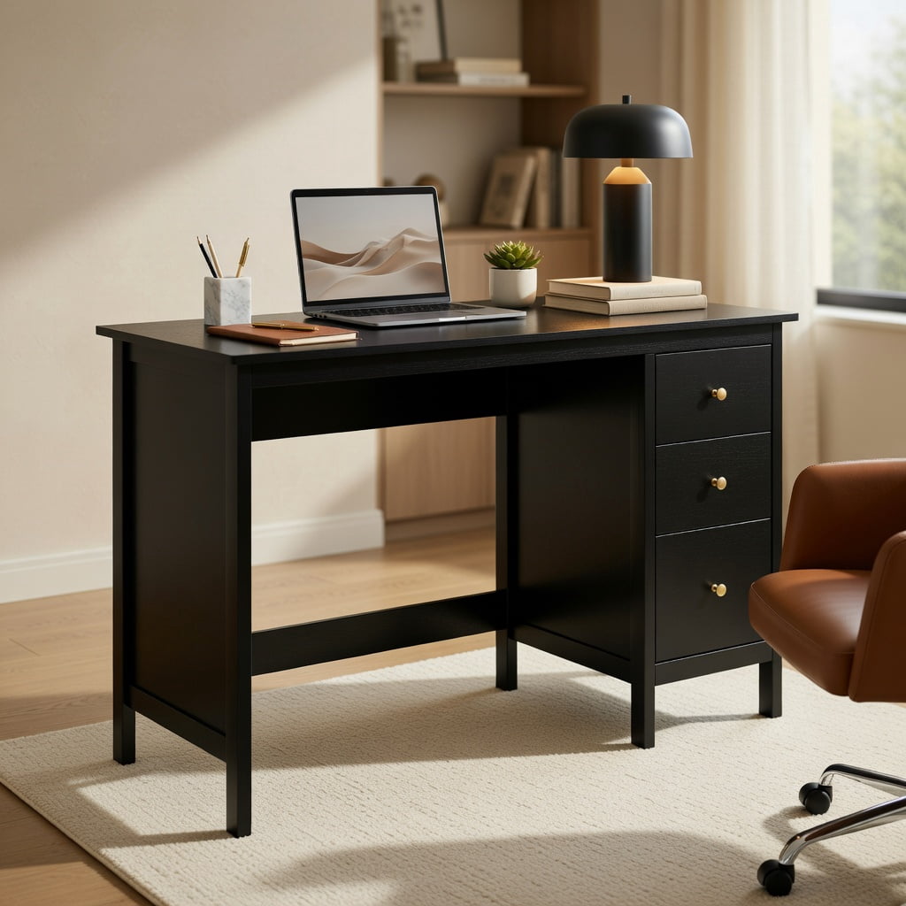 Yardi Yard 3-Drawer Home Office Study Computer Desk with Spacious Desktop-Black, Computer Desk, Gaming Computer Desks for Study,Working,Writing