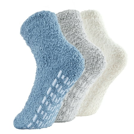 

Century Star Women Thick Fuzzy Anti-Slip Slipper Socks Winter Warm Socks Fluffy Cozy Yoga Pilates Soft Grip Socks 3 Pairs Blue/Gray/White One Size