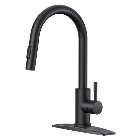 Grifo de cocina FORIOUS negro con pulverizador desplegable de acero inoxidable