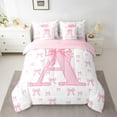 thumbnail image 2 of jejeloiu Letter A Monogrammed 7-Piece Twin Bedding Sets,Kawaii Cute Bowtie Bedding Comforter Set,Pink Bowknot Ribbon Sheet Sets For Girls,Microfiber Room Decorative Reversible, 2 of 8