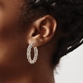thumbnail image 3 of 14K White Gold Rose Rhodium Polished and Textured Twisted Hoop Earrings - 30mm- Made In Italy, 3 of 6