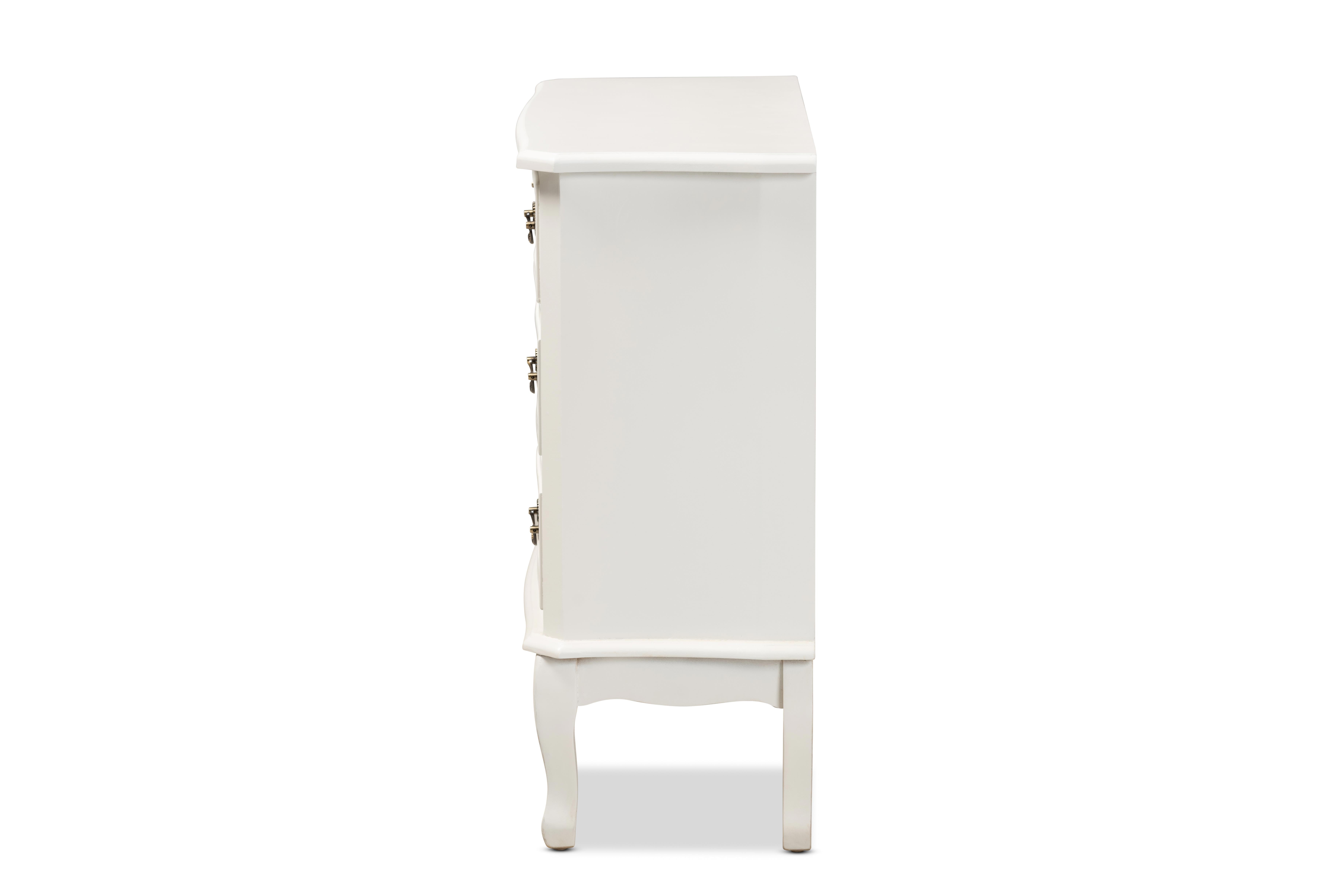 Baxton Studio Select 3-Drawer Vertical Chest, Medium Density Fiberboard, Brass Hardware, White