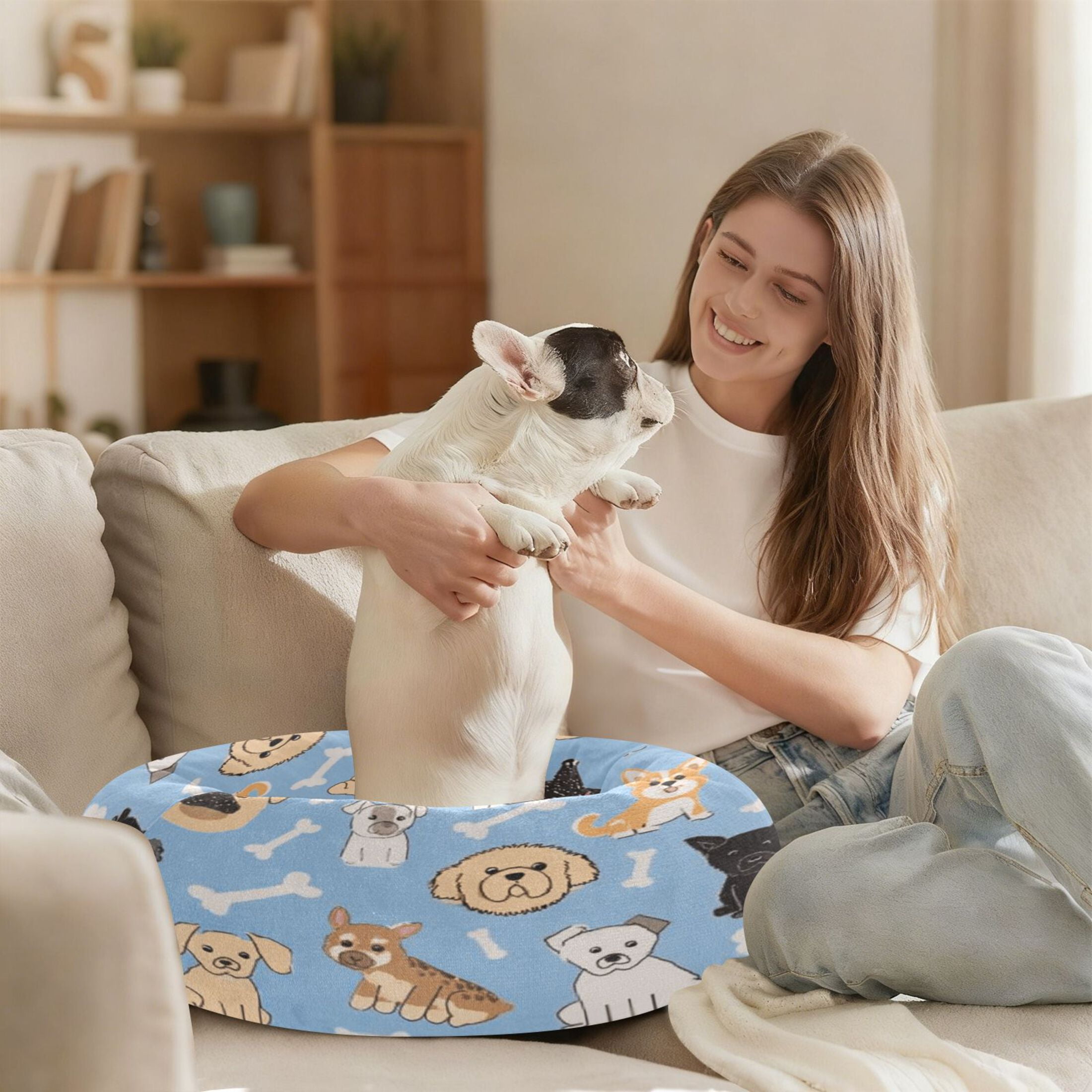 Iauyy Pet Couch Donut Cat Bed for Indoor Cats/Small Dogs Washable & Machine with Non-slip Bottom Calming Cat Furniture, Bone (M)