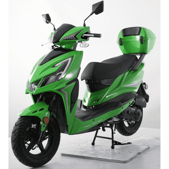 Trailmaster Trophy 50cc Scooter/Moped, Automatic CVT, Electric & Kick Start, 12-inch Aluminum Rims, Optional Color-Matched Locking Trunk (Green)
