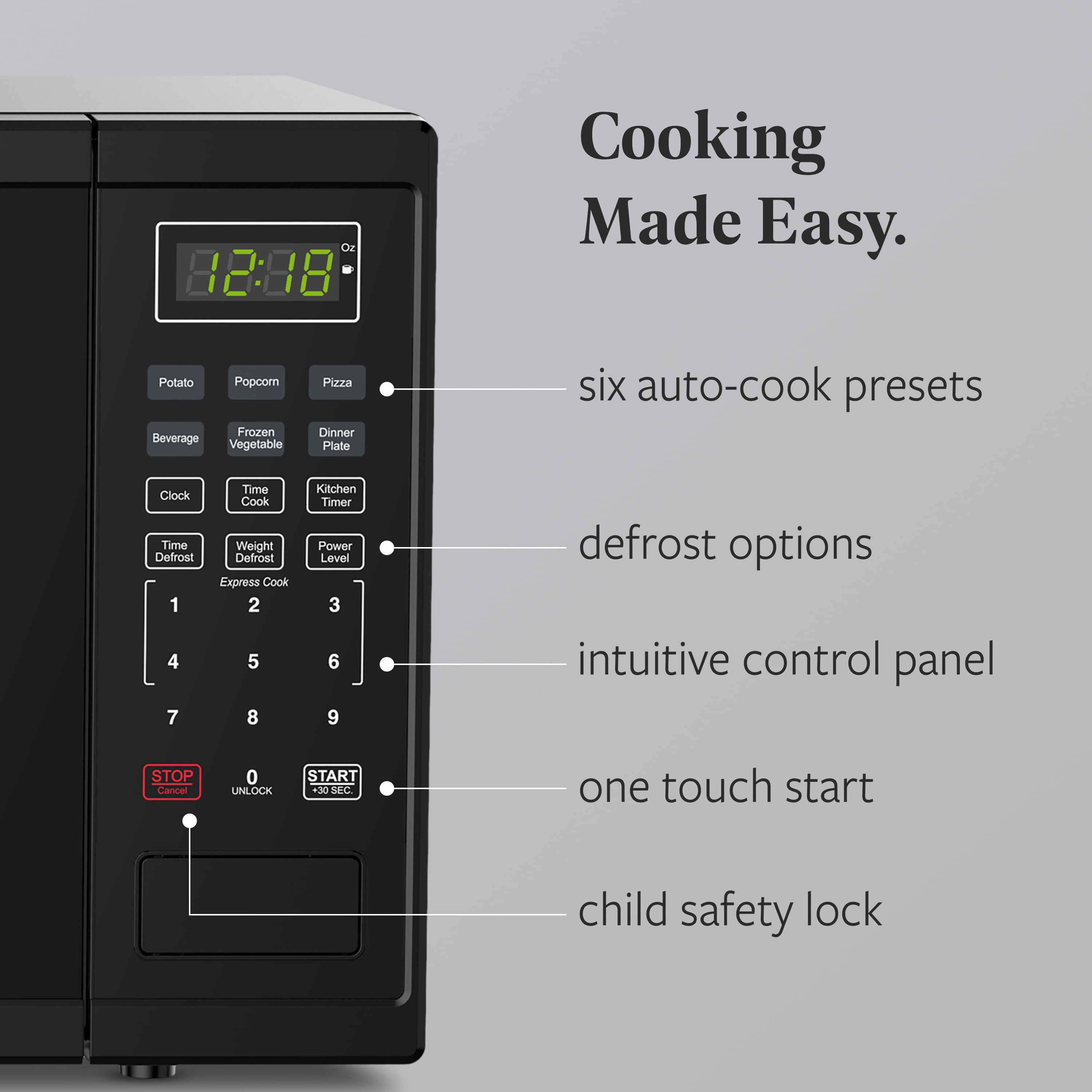 Farberware 1.1 Cu. Ft. 1000-Watt Microwave Oven – Digital Control, 10 Power Levels, One-Touch Cooking, Defrost, Child Safety Lock, Black