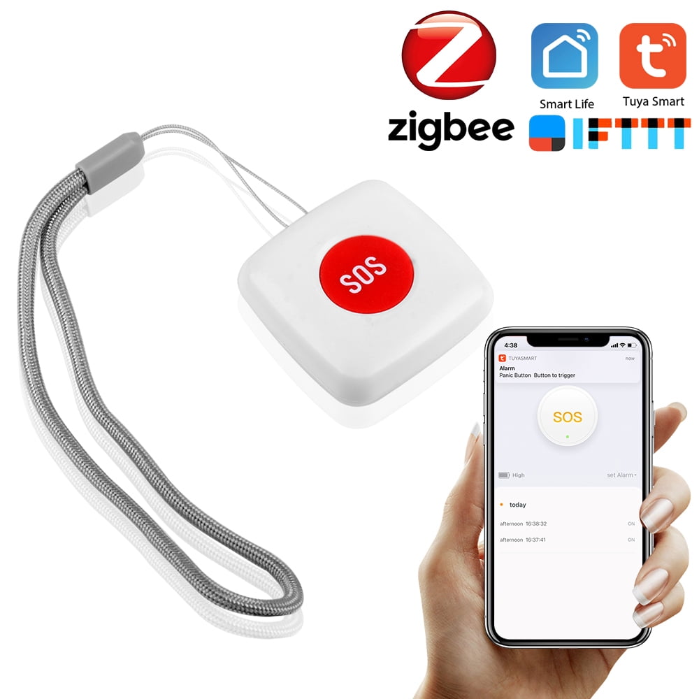 Tuya Zigbee Wireless Remote Call Button SOS/Emergency Button Caregiver Pager for Bed/Chair/Floor Mat Fall Alarm Patient Elderly Disabled Press for Help Caregiver/Nurse Alert System Work with Tuya Zigb