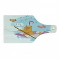 thumbnail image 1 of Kitten Cutting Board, Cat Under the Umbrella Sail in the Clouds and Humor Cartoon Theme, Decorative Tempered Glass Cutting and Serving Board, Wine Bottle Shape, Multicolor, by Ambesonne, 1 of 1