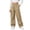 Khaki-02, variant on Mitankcoo Girls Cargo Pants Elastic Waist Wide Leg Multi Pockets Loose Casual Trousers for Kids School Daily 5-15Y