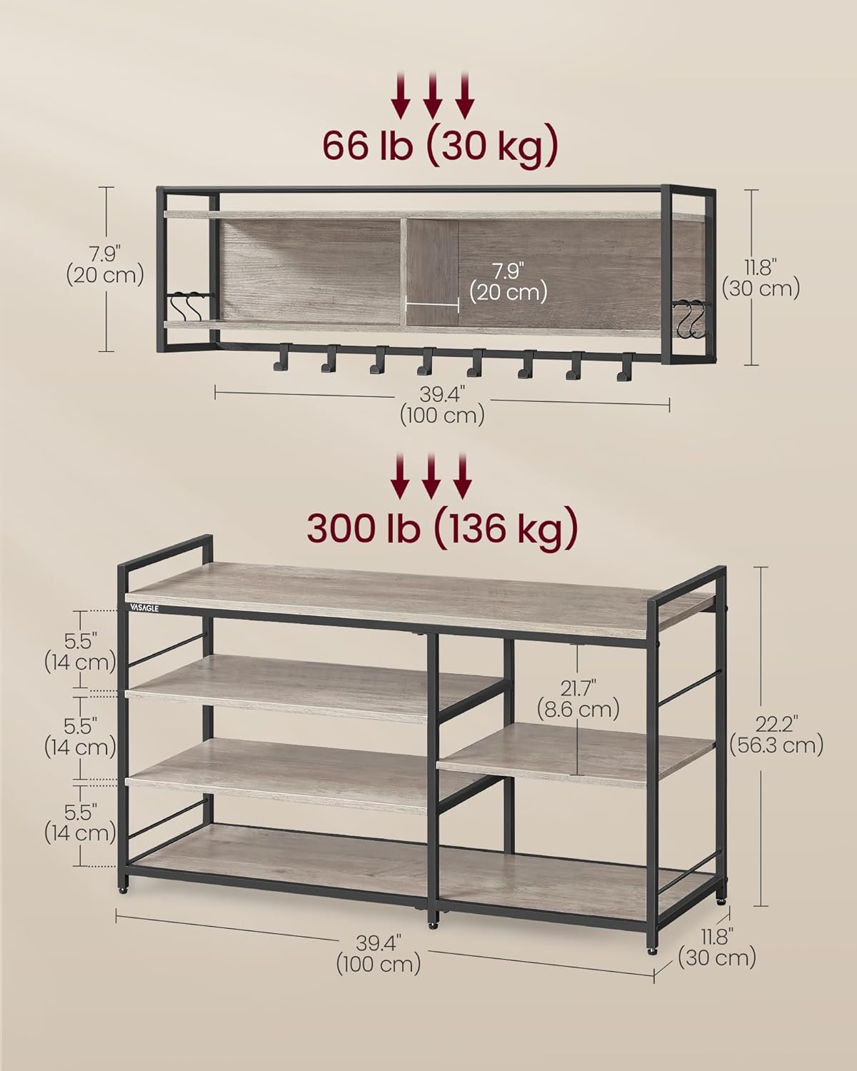 Hall Tree with Shoe Bench, Coat Rack Shoe Bench Set, Entryway Furniture, Multifunctional, 12 Metal Hooks, 4-Tier Shoe Rack, for Entryway, Bedroom