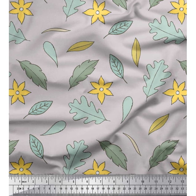 Soimoi Gray Viscose Chiffon Fabric Leaf Floral Fabric Prints By Yard 42 Inch Wide