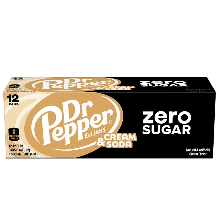 Dr Pepper & Cream Zero Sugar Soda Pop, 12 fl oz, 12 Pack Cans