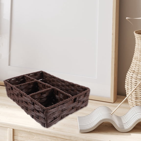 Baluue Multi-Purpose Woven Desk Organizer Basket with Iron Frame, Storage Solution for Office, Home, and Workspace - 1 Set