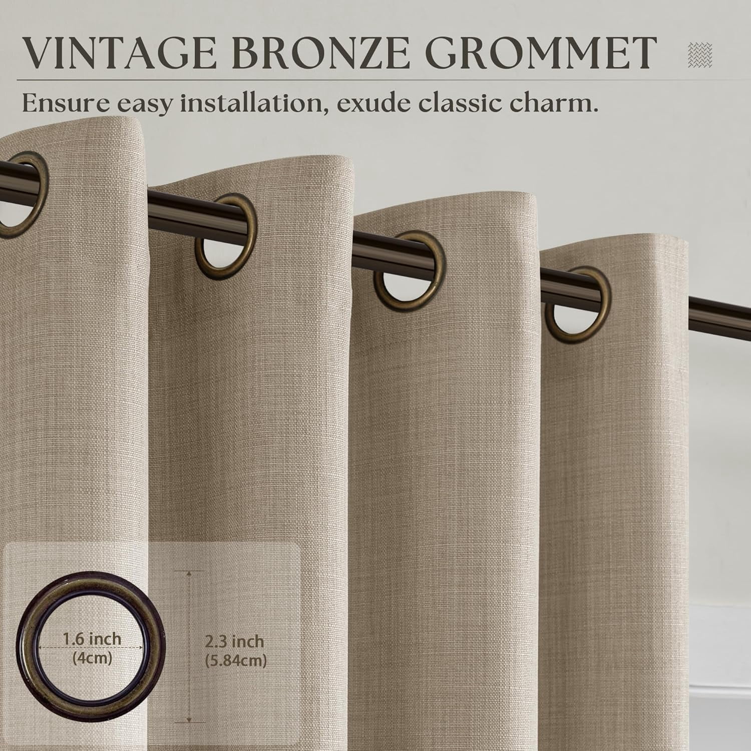 80 Inch Long Taupe Living Room Curtains for Window Treatments Grommet Neutral Farmhouse Style Light Filtering Thick Linen Sheer Bedroom Curtains Drapes 80 Inch Length 2 Panels Set Burlywood Birch