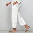 thumbnail image 7 of Utoimkio High Waist Cropped Linen Pants for Women Boho Eyelet Embroidery Wrap Cuff Capri Trousers with Side Hand Pockets, 7 of 7
