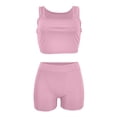 thumbnail image 5 of Arlun Women's 2 Piece Outfits Sleeveless Square Neck Crop Top High Welt Bodycon Shorts Set Y2k Solid Color Stretchy Slim Fitted Summer Matching Sets for Yoga Fitness Wear Pink XL, 5 of 6