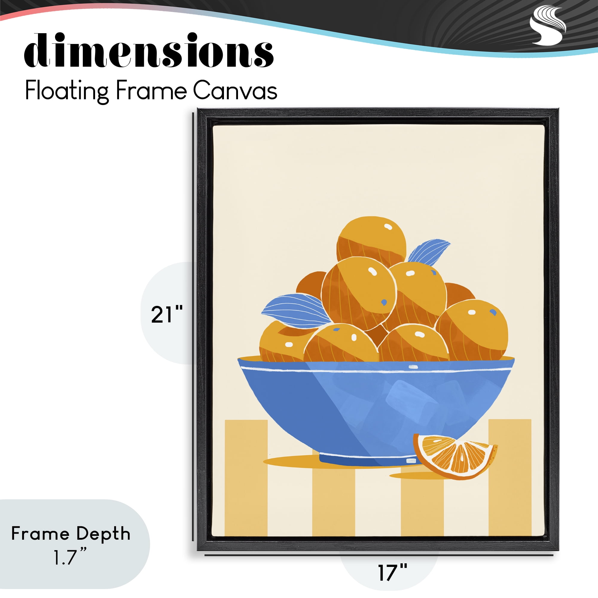 Stupell Industries Orange Citrus Bowl Striped Black Framed Floater Canvas Wall Art, design by Lucca Sheppard