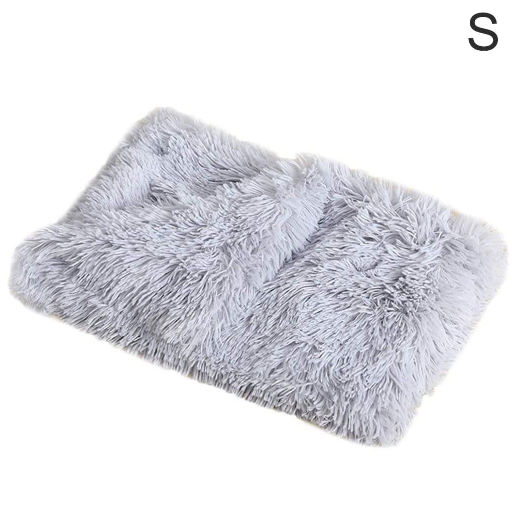 Pet Blanket Plush Small Animals Mat Warm Soft Pad 2 Layer Carpet Bed Couch Throw Rug, Light Gray, S
