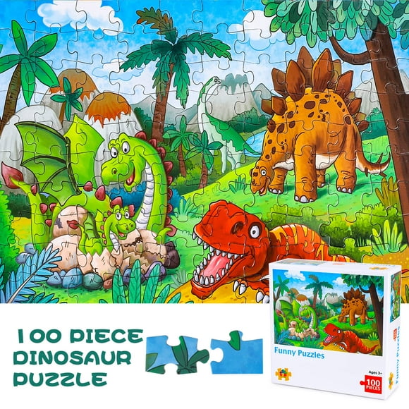 Pearoft Dinosaur Toys Gifts for 4 5 6 7 Year Olds Boys, Jigsaw Puzzle 100 Pieces Challenge Games for Kids 3+ Year Old Children Birthday Presents Educational Learning Toy Gift for Girls
