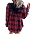 thumbnail image 2 of Xuanfei Women Plaid Shirt Single-Breasted Drawstring Hoodie Long Sleeve Outwear, 2 of 4