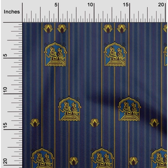 oneOone Cotton Jersey Medium Blue Fabric Chevron|Floral & Women Block Quilting Supplies Print Sewing Fabric By The Yard 58 Inch Wide