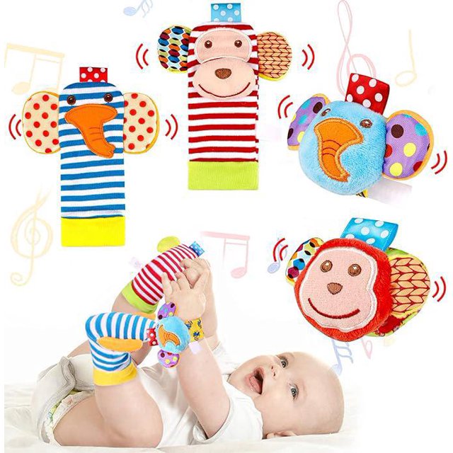 Ballery Baby Wrist and Foot Rattle Rattle, 4Pcs Foot and Wrist Rattle Set Baby Rattles Wrist and Foot Rattle Montessori Education Toys for 0-6 Months