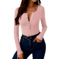 thumbnail image 5 of FDGIU ‌‌‌‌Women’s Long Sleeve Ribbed Henley Top - Slim Fit Button Down Blouse for Casual Outfits & Layering, 5 of 7