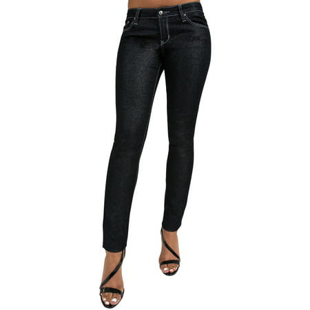 S&P Women's Skinny Jeans Black Silver-Glitter Stretch Denim Ankle Length Silver