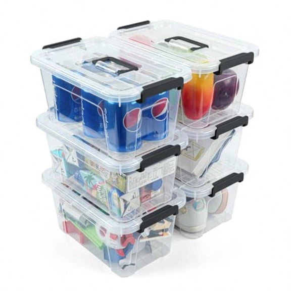6 Pack Plastic Storage Bins With Lids 7 Quart Stackable With Buckle Latches Handles Organizer Totes For Home Office Pantry