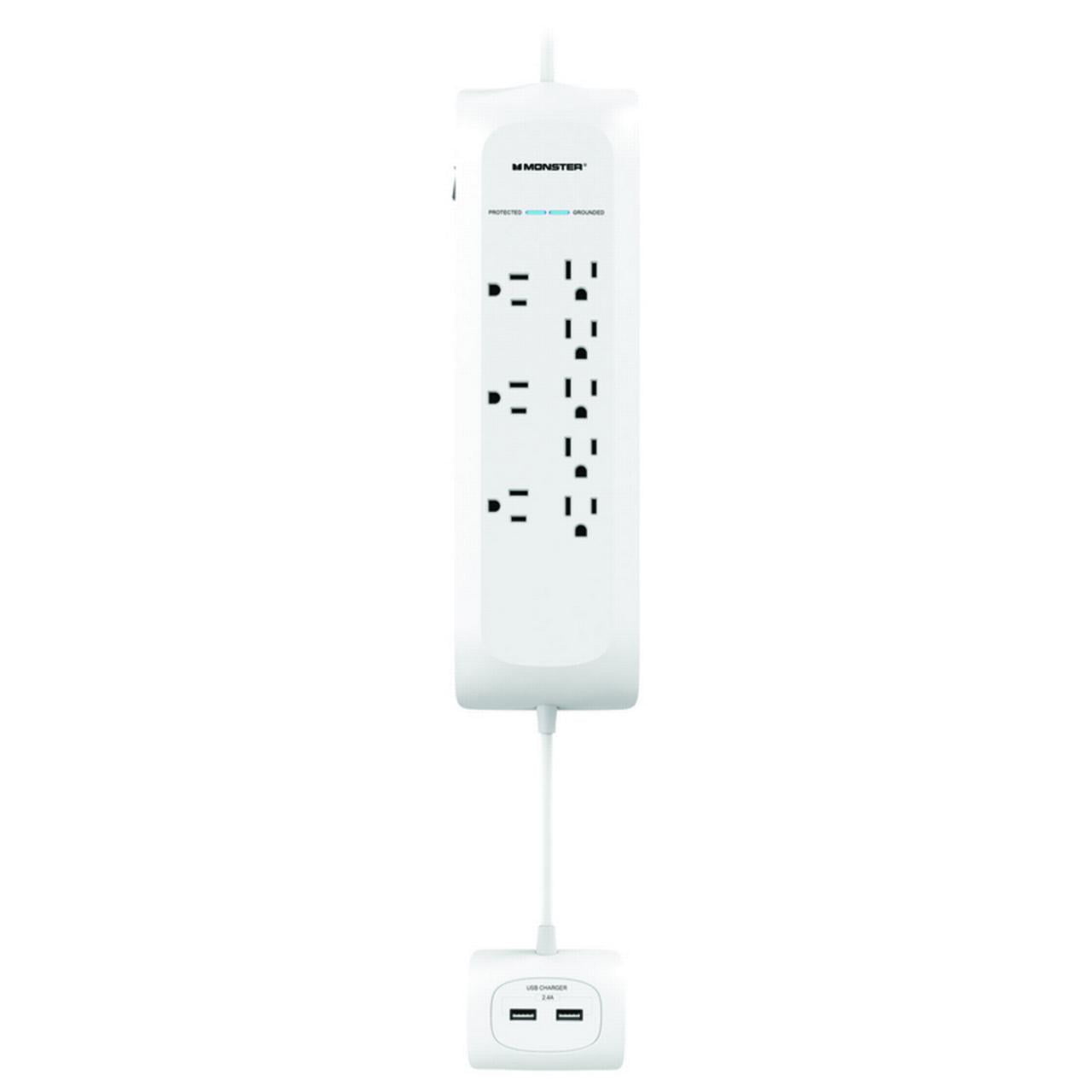 Monster 3001107 Just Power It Up 4 ft. 8 outlets Power Strip with Surge Protection, White